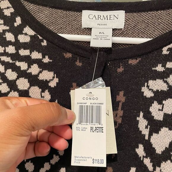 Carmen Marc Valvo Womens Peplum Hem Belted Cardigan PL Animal Print Abstract - Picture 3 of 4